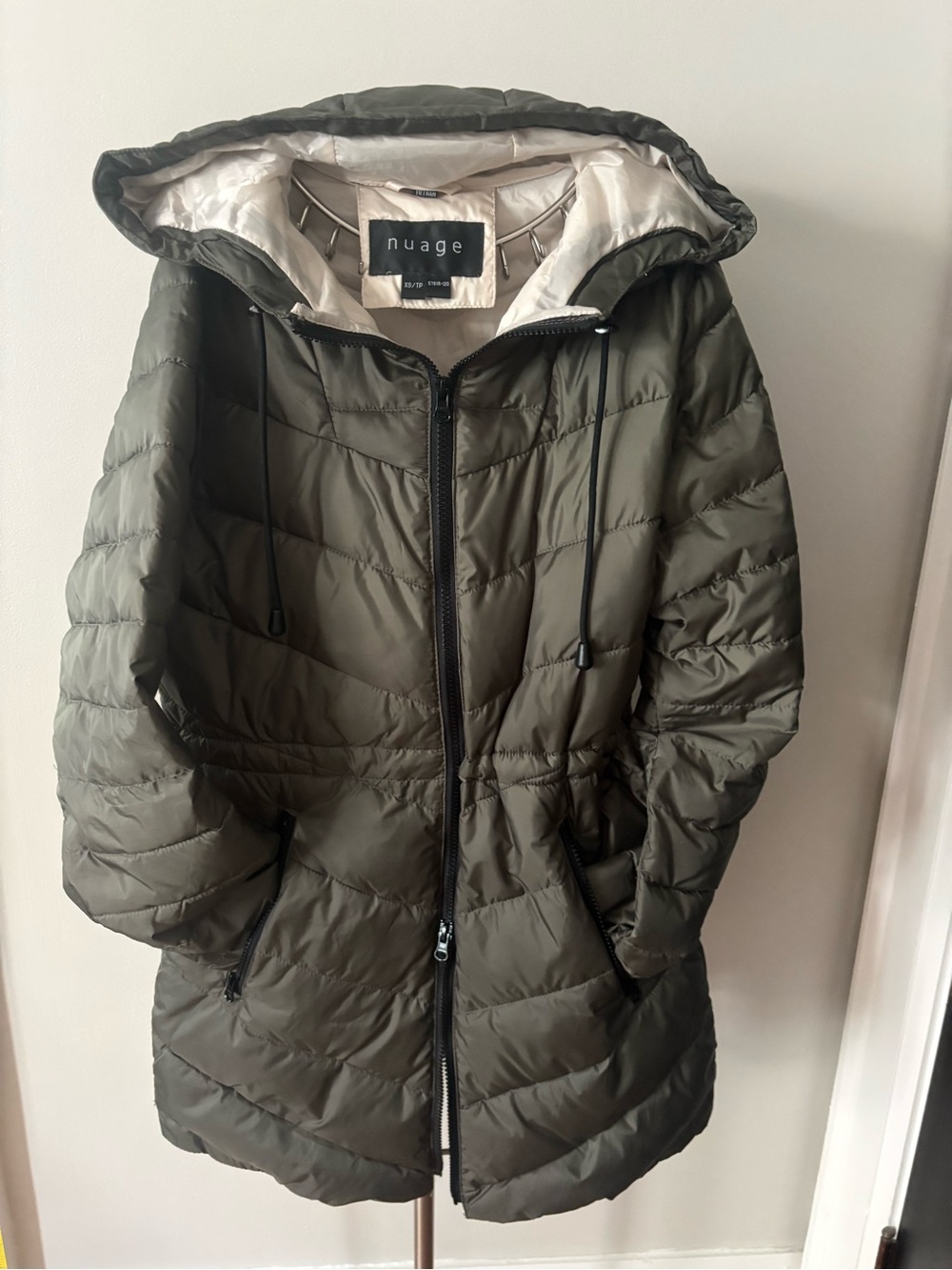 Nuage Women's Olive Green Quilted Hooded Coat